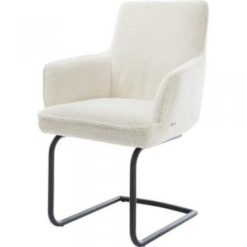 Cantilever Heira-Flex avec accoudoirs bouclé blanc pied cantilever rond noir ressorts ensachés