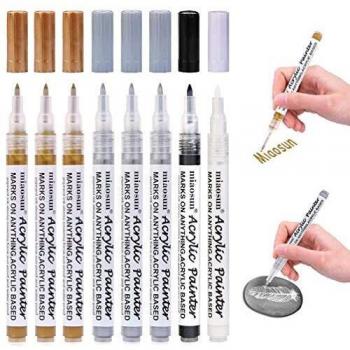 Stylos acryliques 8 0,7 mm or, métal argenté, bois, verre, métal et céramique métal marqueurs permanents - Peinture à l'eau Miaosun