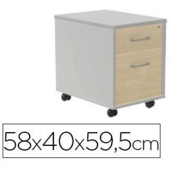 Buck móvil 1 cajón + 1 cajón para archivo 40x58x59,5cm. Aluminio/Haya