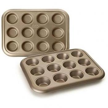 Caja de 6 uds de Molde Muffin 12 Cav. Golden Class, Chapa De Acero Con Antiadherente Ibili 840500