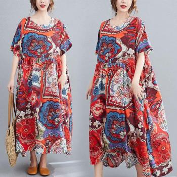 DIMANAF Oversize Kleid Damen Jahrgang Stil Leinen Sommer 5XL 6XL