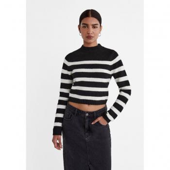 Stradivarius Cropped-Pullover mit Streifen Schwarz L