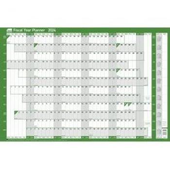 Sasco Mounted 2024 Fiscal Year Wall Planner with Wet Wipe Pen & Sticker