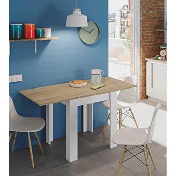 Mesa Plegable Newark, Comedor Extensible con Apertura de Libro, 67x67/135h79 cm, Blanco y Roble