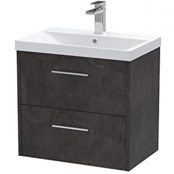 Hudson Reed Juno Wall Hung 2 Drawer Vanity Unit, Metallic Slate Finish, MDF Material, 600mm Width