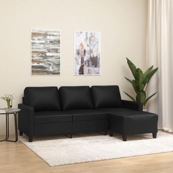 Sofà a Tre Posti “Nero Elegante” 180 cm, Poggiapiedi, Similpelle