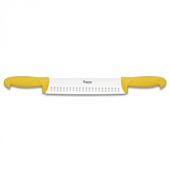 Cuchillo Doble Mango Albainox para Quesos con Hoja Alveolada de Acero Inoxidable de 19,5 cm de color Amarillo 17279