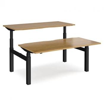 Dams Elev8 Touch Sit-Stand Back-To-Back Desks 1600mm X 1650mm - Black Frame, Oak