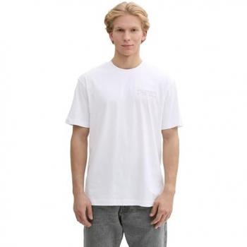 Tom Tailor Heren Relaxed Fit T-Shirt met Rugprint, Wit, Uni, Maat S