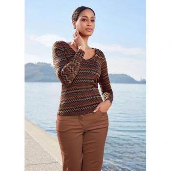 MADELEINE Longsleeve Shirt mit V-Ausschnitt – 40 cm Größe, espresso/multicolor
