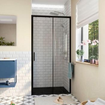 Mampara de Ducha TEXBB 110x195 cm con Sistema Anti‑Cal y Perfil Negro Mate