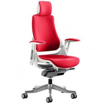 Dynamic Synchro Tilt Executive Chair With Cherry Red Fabric Height Adjustable Arms Zure White Frame Without Headrest High Back