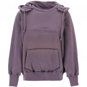 Felpa Maison Margiela con logo rovesciato e cappuccio - Viola Taglia XS