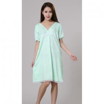 Camisón de dormir de algodón para mujer, color verde y amarillo
