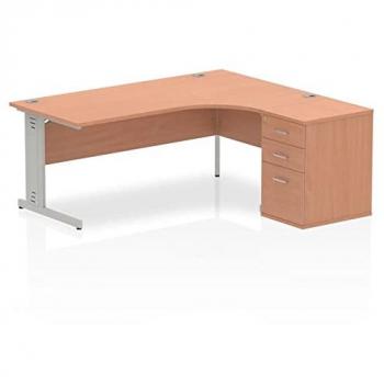 Impulse 1800mm Right Crescent Desk Oak White Leg + Desk High Ped