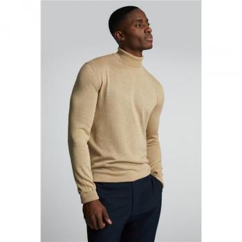 Beige Knitted Roll Neck Sweater