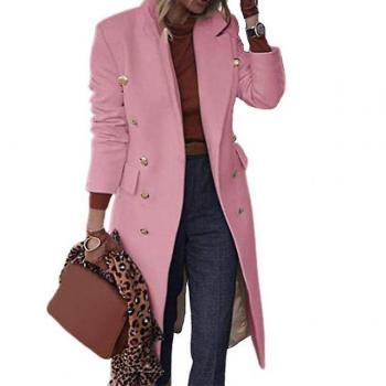 Abrigo rosa de lana para mujer Slim Fit Doble Pecho Otoño Invierno 2xL