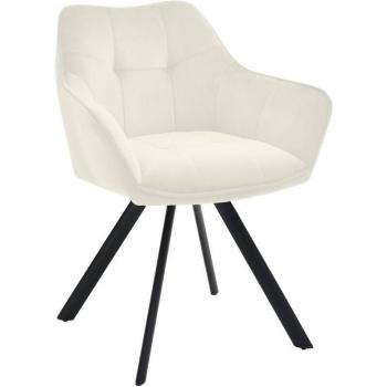 Sedia Bracciolo Velluto Crema 4 Gambe Metallo