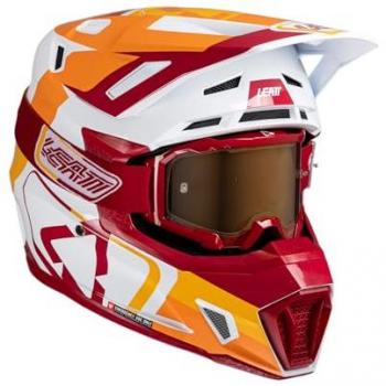 Leatt 7.5 Patch Casco Off‑Road con Gafas Color Blanco, Rojo y Naranja (L)