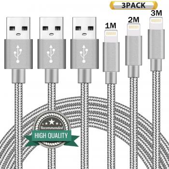 SGIN Cable Lightning, 3-Pack 1 m 2 m 3 m Cable Lightning de Nylon Trenzado para iPhone X / 8 / 8 plus / iPhone 7 / 7 plus / 6s / 6s plus / 6 / 6 plus / SE / 5s / 5c / 5, iPad Pro Air 2, iPad mini 4 3 2