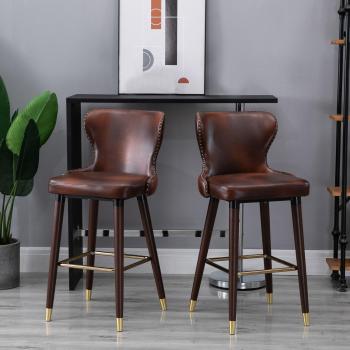 Luxury Bar Stools Set of 2 with Back, PU Leather Upholstery, Brown