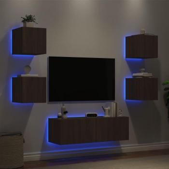 Armoires de télévision flottantes VidaXL – 5 pièces, chêne marron avec éclairage LED