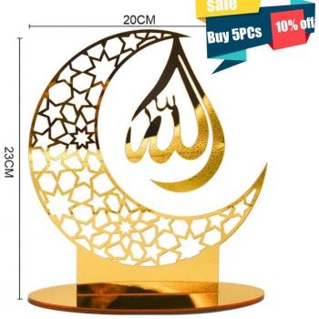Eid Mubarak Acrylic Moon and Star Desktop Ornament - Islamic Ramadan Festival Decoration