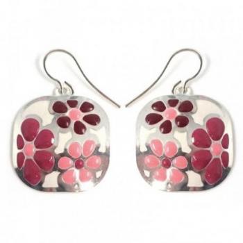 Pendientes Largos de Flor Rosa esmaltado en Plata 925