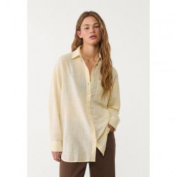 Yellow Stradivarius Basic Flowy Pocket Shirt, Size Small