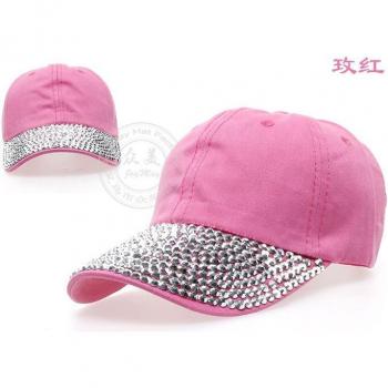 Women's Adjustable Solid Color Baseball Cap - Casual Outdoor Hat with Rhinestones #B125