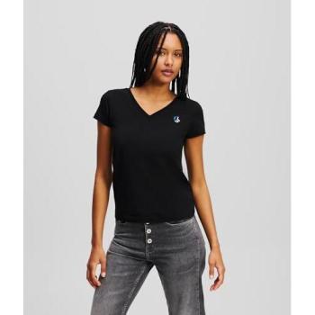 Karl Lagerfeld T-shirt a manica corta, regolare, cropped, monogram nero, XS