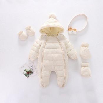 Mono grueso de invierno con capucha y guantes para bebé