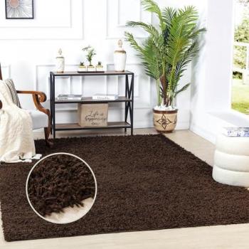 Surya Alfombra shaggy moderna marrón oscuro 80x150