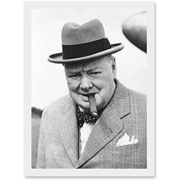 Prime Minister Winston Churchill Cigarette Art – A4 Wall Frame (White)