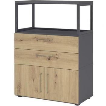 FlexWall 3 HC avec portes, tiroirs et cadre réglable – graphite / chêne cendré
