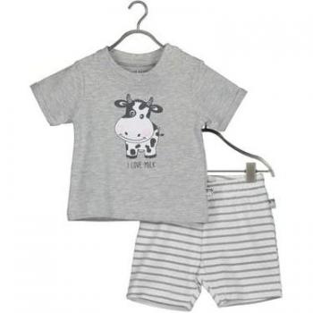 Set Bebè Blue Seven 2 Pezzi: T-Shirt Latte e Shorts Grigio Medio