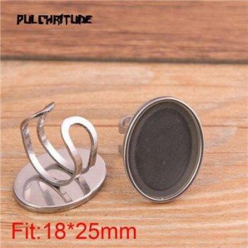 Stainless Steel Silver Color Adjustable Cabochon Rings - 2pcs, 3 Styles for Jewelry Making