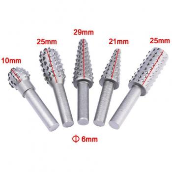 5PCS 1/4 Shank Rotary Rasp Files Wood Carving Burrs Grinding Tool Set