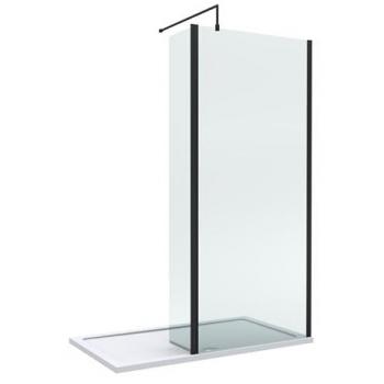 Matte Black 8mm Glass Wetroom Screen and Hinged Return with Tray – 1400×800 mm
