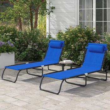 Outsunny 2 Pcs Folding Beach Chair Chaise Lounge 4 Adjustable Positions