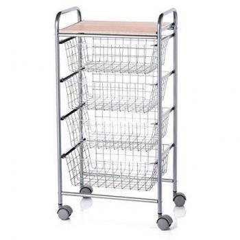 Carrito verdulero BEECH, 4 cestas de gran capacidad, Gris aluminio - Haya