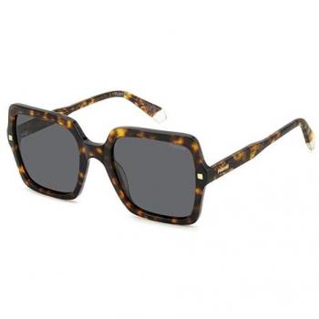Polaroid Brown Retro Square Sunglasses with Metal Rivet Female 55 MM