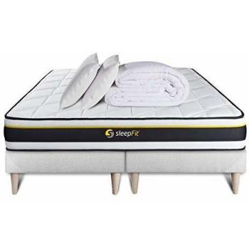 Letto Matrimoniale con Materasso Soft 180x200 cm Guanciali in Memory Foam e Piumino Percale 19 cm Bianco