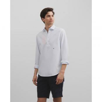 Silbon - Camisa polera de hombre slim de rayas en color celeste