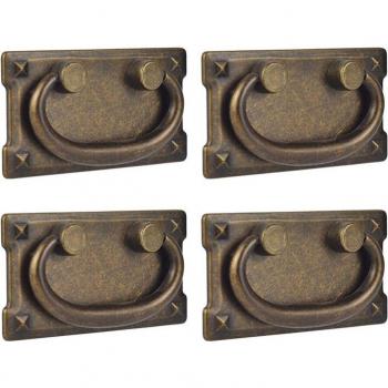4 Vintage Bronze Cabinet Door Ring Pull Handles