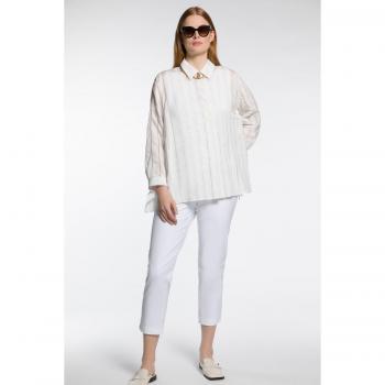 Blusa svasata a righe con maniche a 3/4, Donna, Beige, Taglia: 52/54, Viscosa/Fibre sintetiche