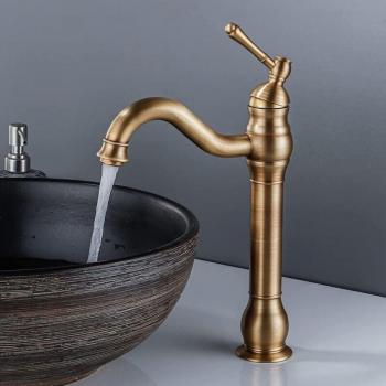 CYSLMUK 360° Swivel Bathroom Sink Faucet – Single Lever Mixer, High Spout, Bronze