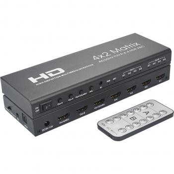 Matriz 4K 4x2 HD, divisor 60Hz, audio 5.1, YUV 4:4:4 HDR, ARC, control remoto óptico SPDIF