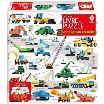 Les engins de chantier : Coffret livre et puzzle