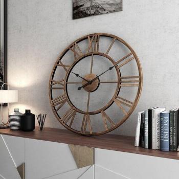 Retro Schwarz Eisen Runde Wanduhr mit Hohlmetall-Design, 40cm/50cm